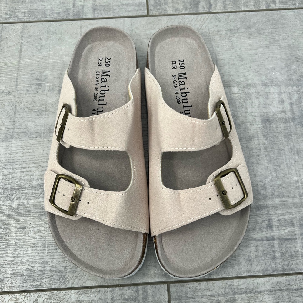 New Maibulun Double Strap Suede Footbed Sandal Size 40/ US 8 Beige